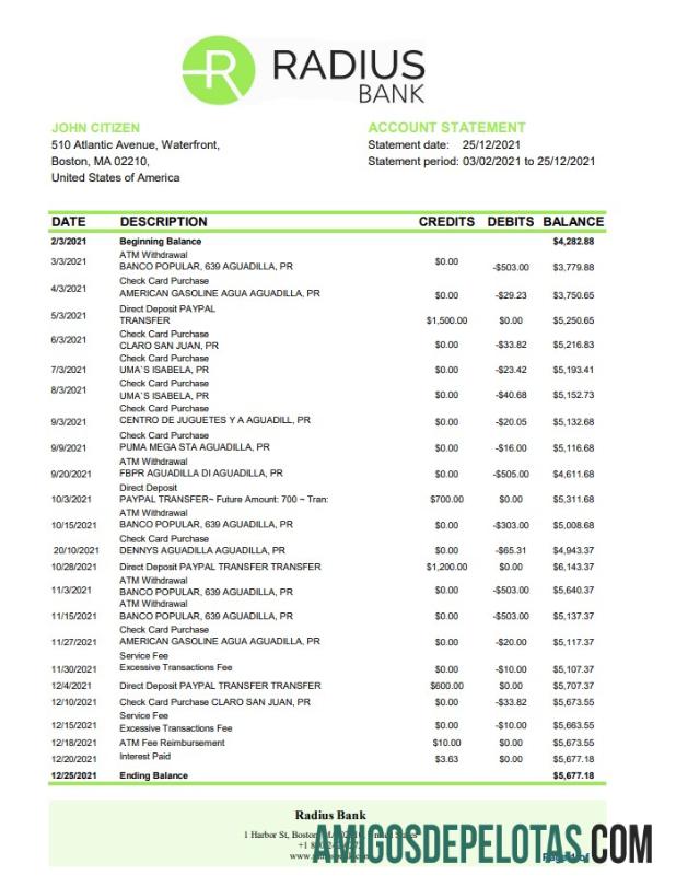 USA Massachusetts Radius Bank Excel Pdf modelo